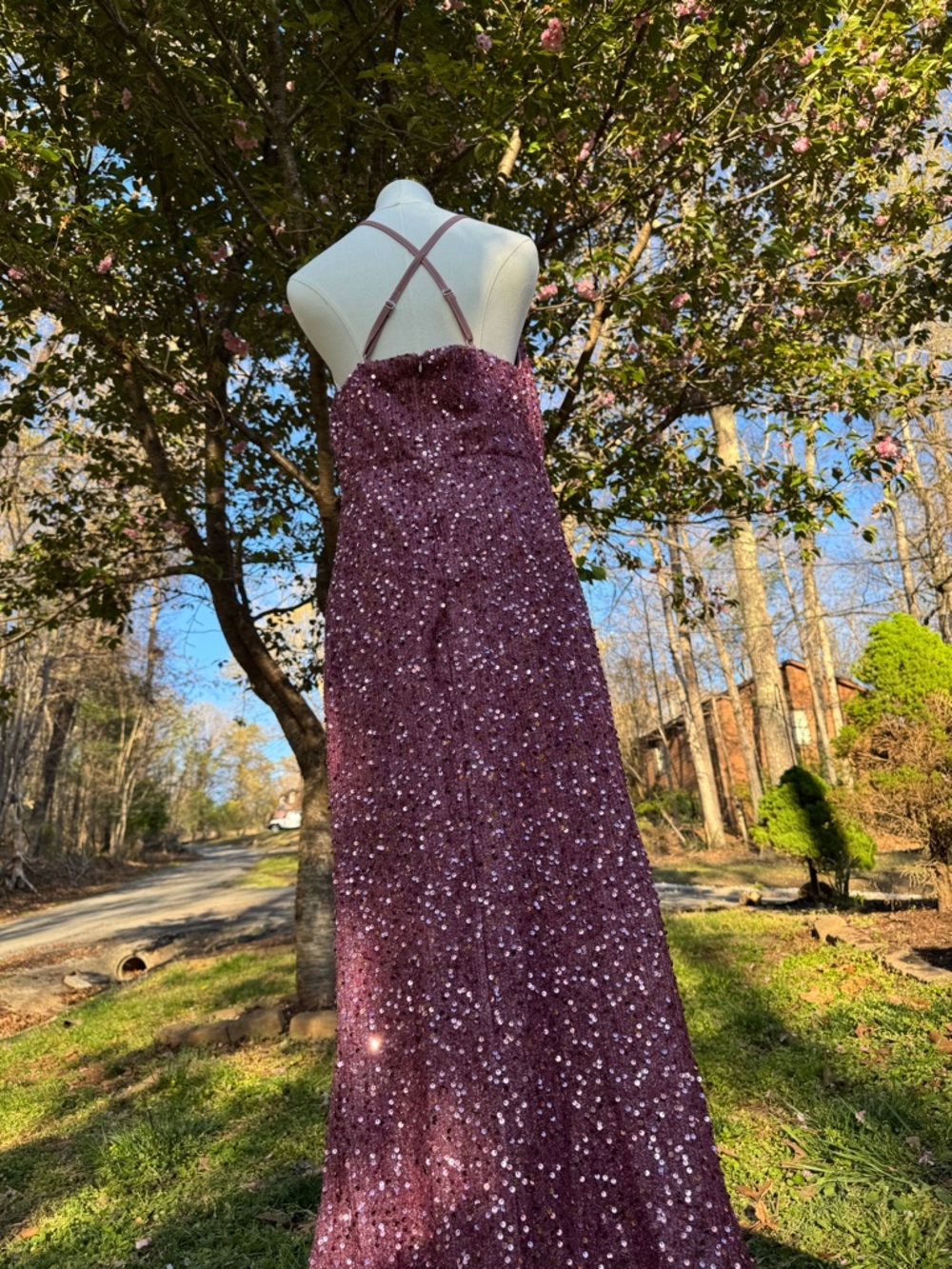 NWOT XL & XXL Plum Sequin Cruise Formal Evening Gown Stretch Slit Dress - Picture 7 of 8